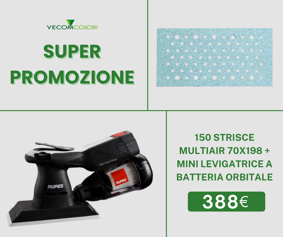 KIT LEVIGATRICE A BATTERIA ORBITALE IBRID HSE73L/STB 70X198 RUPES + STRISCIA ABRASIVA 70X198 MULTIAIR GR 80-120-240 IN