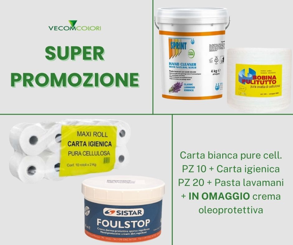Carta bianca  pure cell. PZ 10  + Carta igienica PZ 20 + Pasta lavamani + IN OMAGGIO crema oleoprotettiva