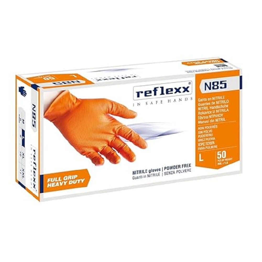 GUANTI  NITRILE   FULL GRIP ARANCIONI sp.0,15-0,20 NO polvere mm CF 50