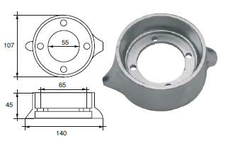 VP005 ANODO PER MOTORE VOLVO PENTA F-VP/C PIEDIANO CORTO MIS DIAM ESTERNO 107  DIAM INTERNO 55