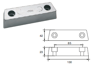 VP008 ANODO PER MOTORE VOLVO PENTA F-VPT DUE PROP MIS 130X42X23 F/F 85