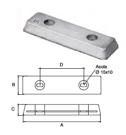 VP028 ANODO PER MOTORE VOLVO PENTA alluminio SERIE IPS PIASTRA MIS 270X85X30 ASOLA DIAM 15X10
