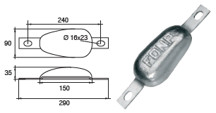 ZS030 ANODO A SALD. F1-3 KG  2,5 MIS 150X90X35 FORI DIAM 16X23 ZINCO