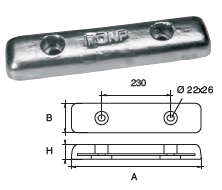 ZX002 ANODO DA IMBULL. FX-14 KG 14 MIS 455X100X60 F/F 230 2 ASOLE DIAM 22X26