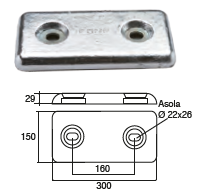 ZX006 ANODO DA IMBULL. FX-8 KG 8 MIS 300X29 F/F 160 2 ASOLE DIAM 22X27