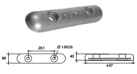 ZX038 ANODO DA IMBULL. FX-7L SERIE FAIRLINE KG 7 MIS 447X90X40 F/F 231 2 ASOLE