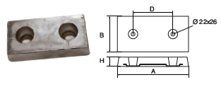 ZX044 ANODO DA IMBULL. FXS-5 KG 4.8 MIS 200X100X43 F/F 110