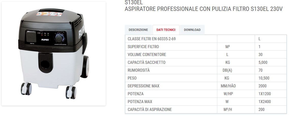 ASPIRATORE  S130EL 30LT autopulente - sensore di liquidi RUPES